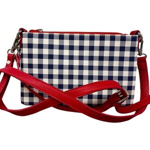 Charming Charlie Gingham Crossbody Bag Convertible Clutch Red Accent Purse